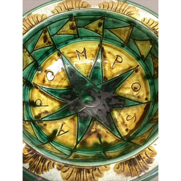 Handmade Green & Yellow Pottery Bowl - 2”Hx7”D - Picture 2 of 8